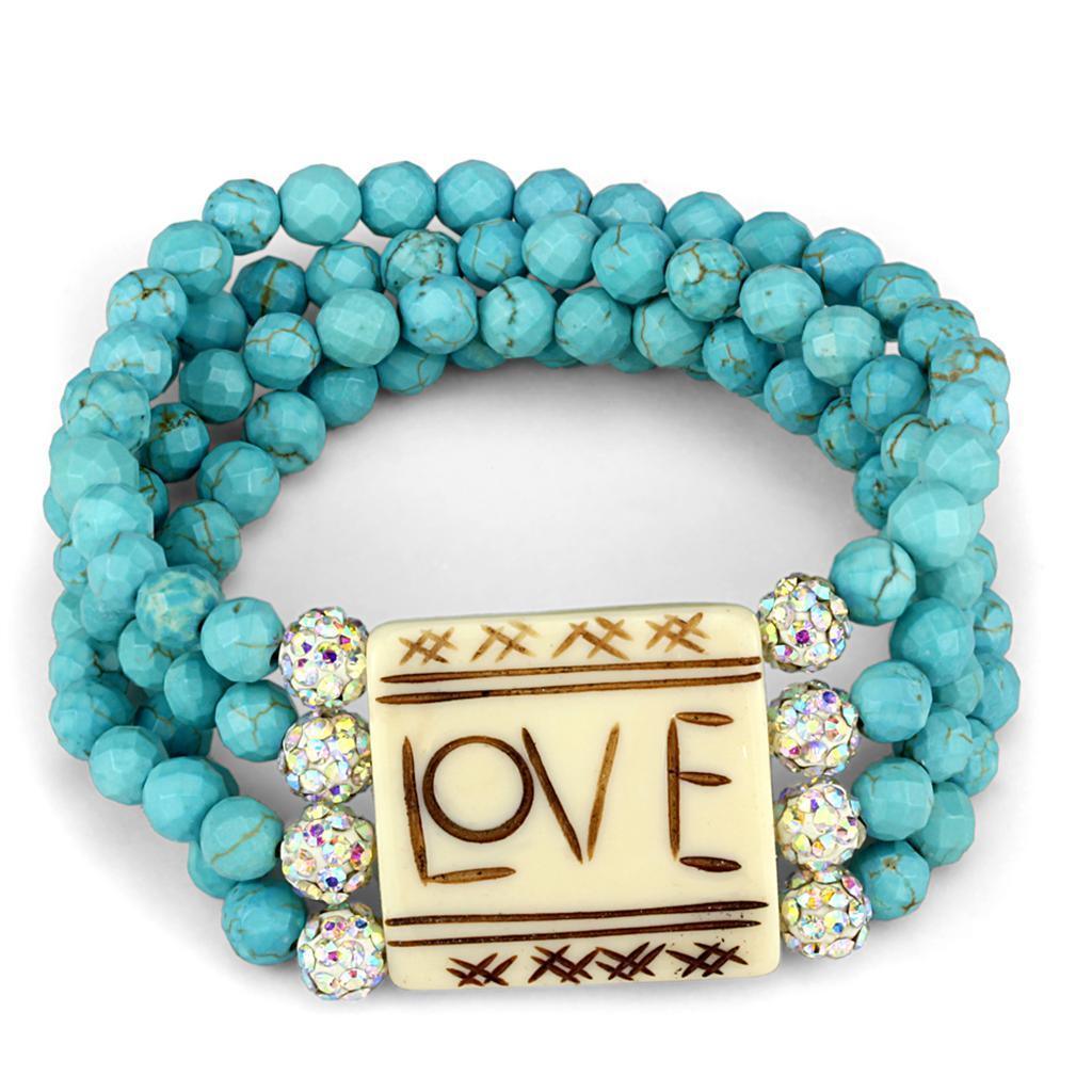 Women's Jewelry - Bracelets LO3799 - No Plating Brass Bracelet with Synthetic Glass Bead in Sea Blue