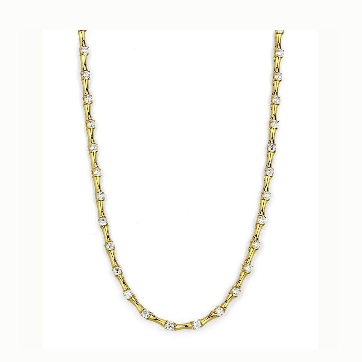 LO4123 - Gold Brass Necklace with AAA Grade CZ in Clear - VacationGrabs