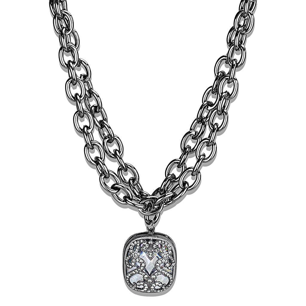 Women's Jewelry - Necklaces LO4207 - TIN Cobalt Black Brass Necklace with AAA Grade CZ in Clear
