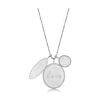 Rhodium brushed brass necklace featuring layered charms with 'love' engraving for a stylish look