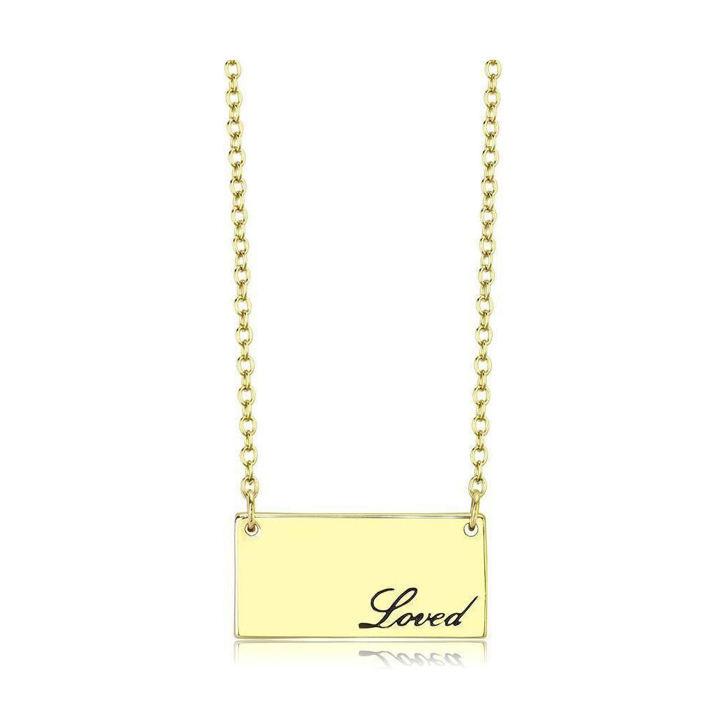 VacationGrabs flash gold brass necklace with Loved engraving for a trendy look