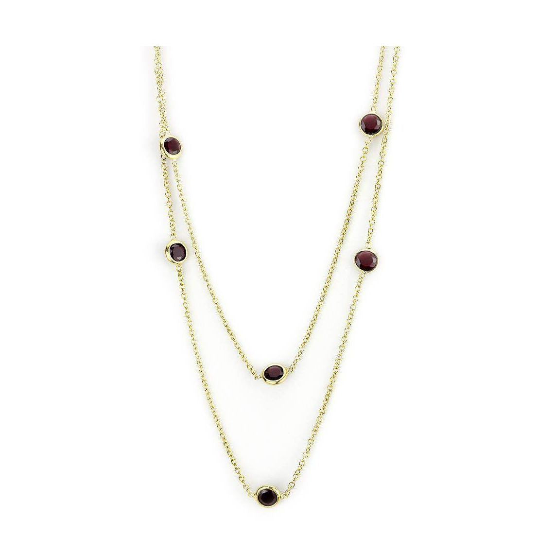 LO4702 - Gold Brass Necklace with AAA Grade CZ in Garnet - VacationGrabs