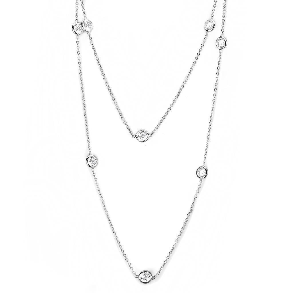 Women's Jewelry - Necklaces LO4704 - Rhodium Brass Necklace with AAA Grade CZ in Clear