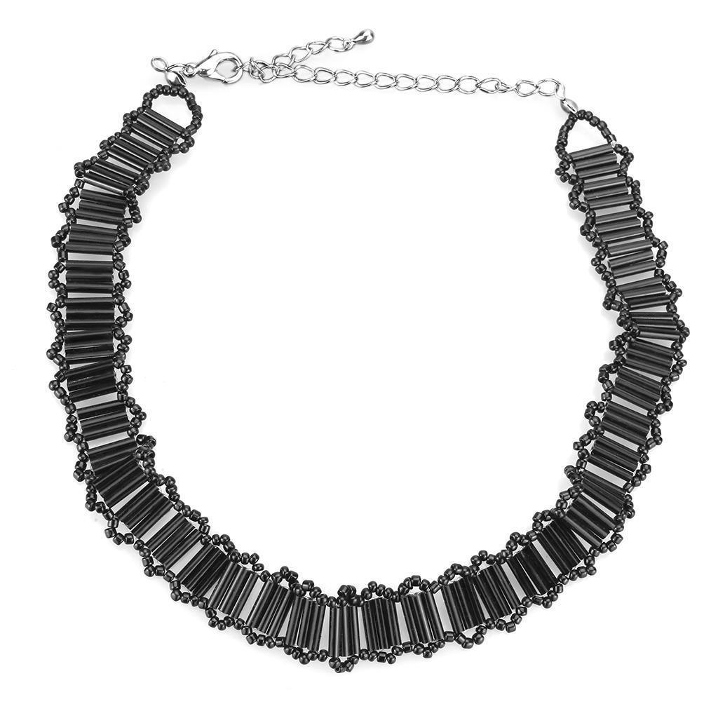 Women's Jewelry - Necklaces LO4724 - Rhodium White Metal Necklace with Synthetic Synthetic Glass in Jet