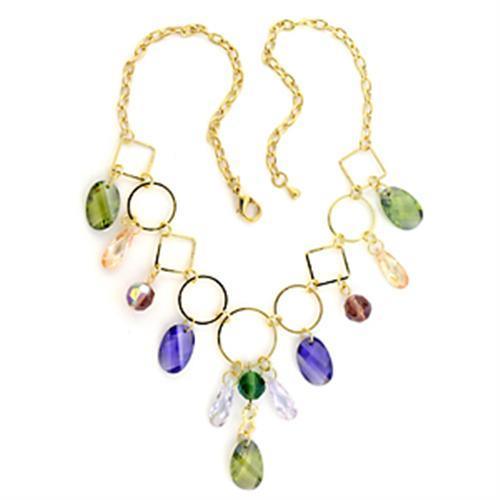 Women's Jewelry - Necklaces LO720 - Gold Brass Necklace with AAA Grade CZ in Multi Color