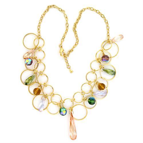 Women's Jewelry - Necklaces LO724 - Gold Brass Necklace with AAA Grade CZ in Multi Color