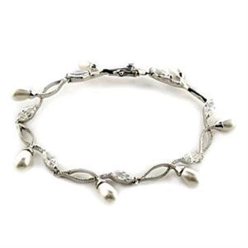 Women's Jewelry - Bracelets LOA542 - Rhodium 925 Sterling Silver Bracelet with Synthetic Pearl in White