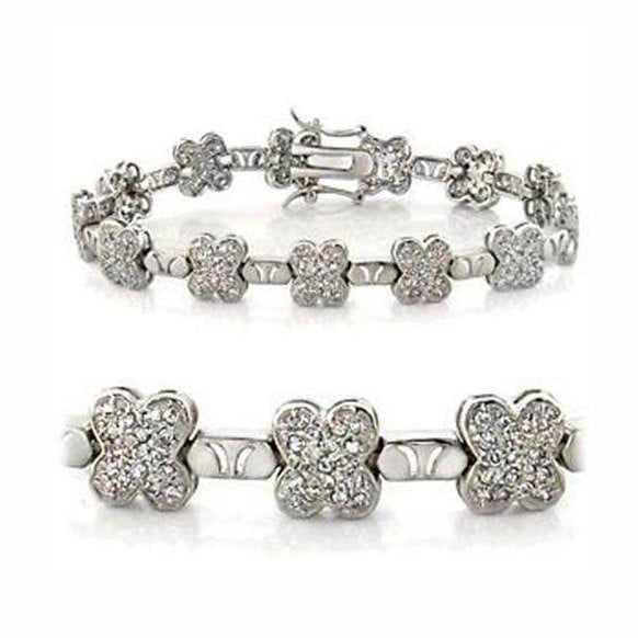 Crystal Flower Tennis Bracelet AAA Grade CZ, Clear Stones - VacationGrabs