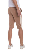 Men's tan long athletic shorts for men with side pockets and a comfortable fit for active lifestyles