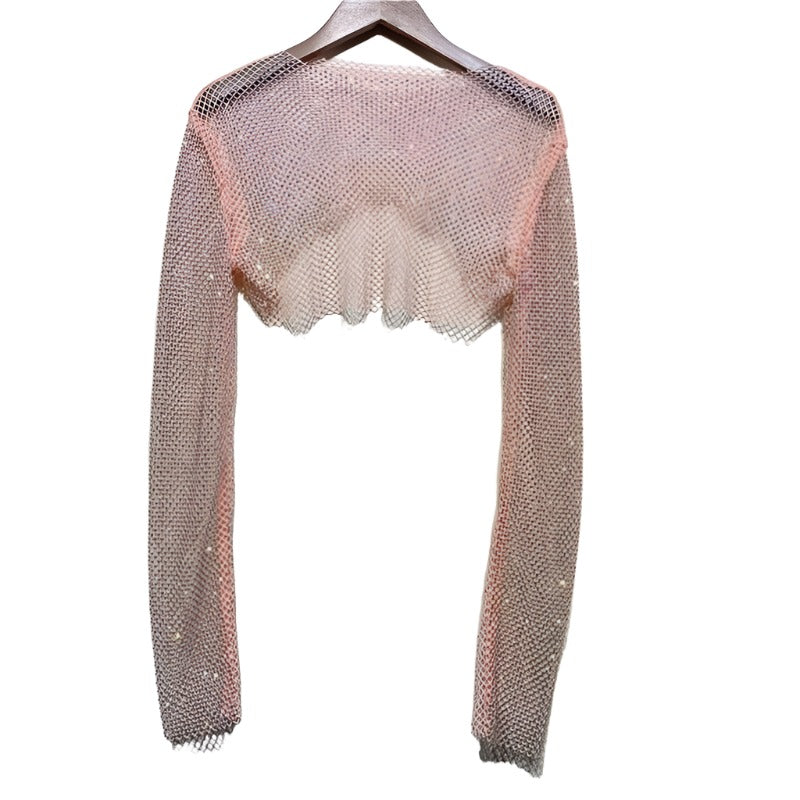 Women's Clubwear Long Sleeve Glitter Net Pullover Shawl Layering Crop Top...
