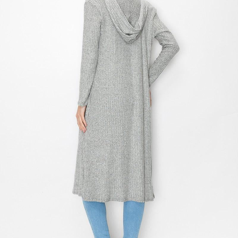 Women's Sweaters - Cardigans Long Sleeve Hooded Light Cardigan - Gray