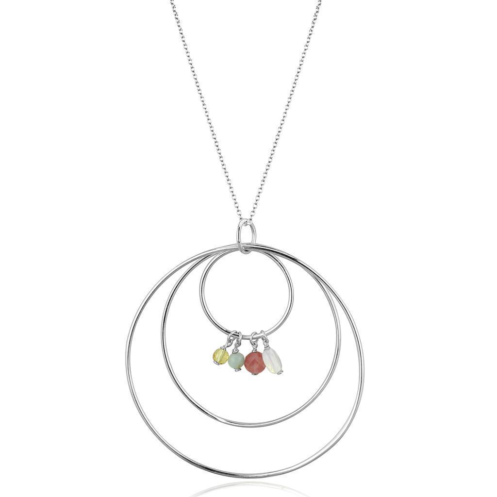 Women's Jewelry - Necklaces LOS795 - Silver 925 Sterling Silver Necklace with Synthetic Jade in Multi Color