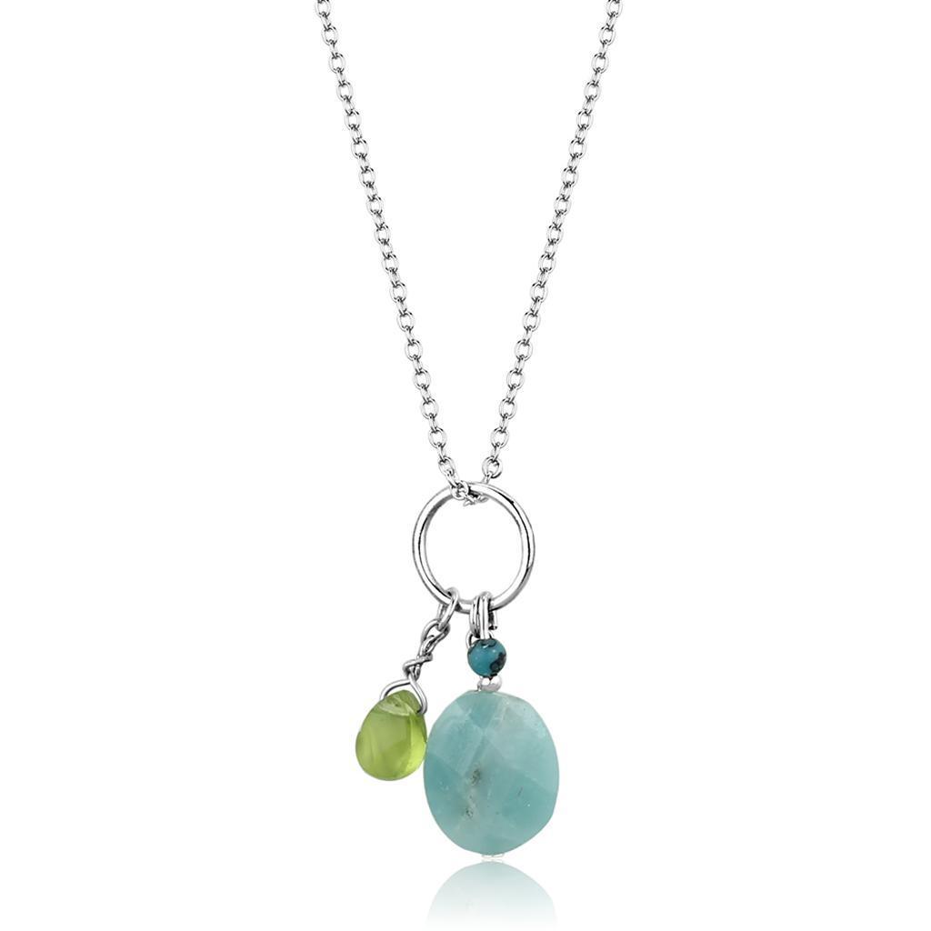 Women's Jewelry - Necklaces LOS797 - Silver 925 Sterling Silver Necklace with Synthetic Jade in Multi Color