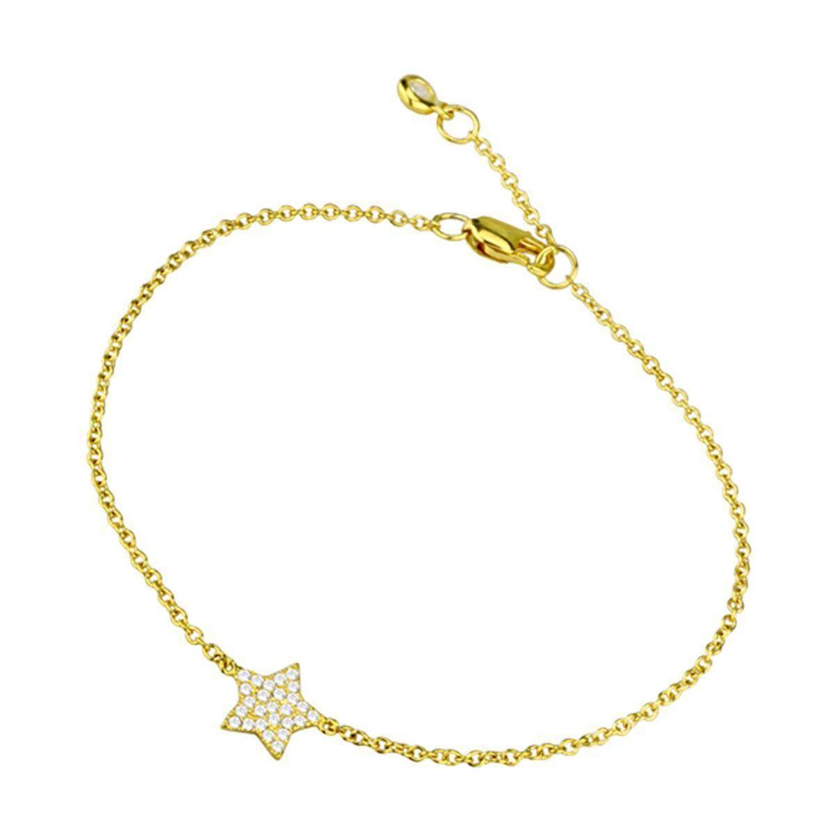 Star Bracelet, 925 Sterling Silver Gold Plated, CZ Crystal - VacationGrabs