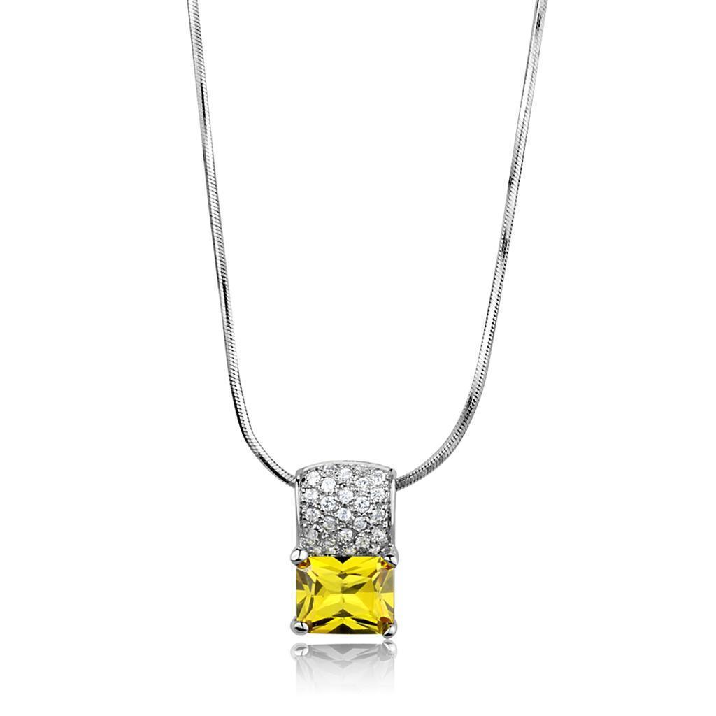 Women's Jewelry - Necklaces LOS852 - Rhodium 925 Sterling Silver Necklace with AAA Grade CZ in Topaz