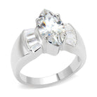Stunning marquise cut silver ring featuring a large center stone and elegant side accents