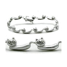 Matte rhodium brass bracelet for women featuring playful cat charms in a sleek design