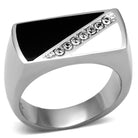 Men's Jewelry - Rings Men Black Diagonal Stainless Steel Synthetic Crystal Rings Tk704