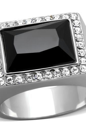 Men's Jewelry - Rings Men Black Rhinestone Stainless Steel Synthetic Onyx Rings Tk1810