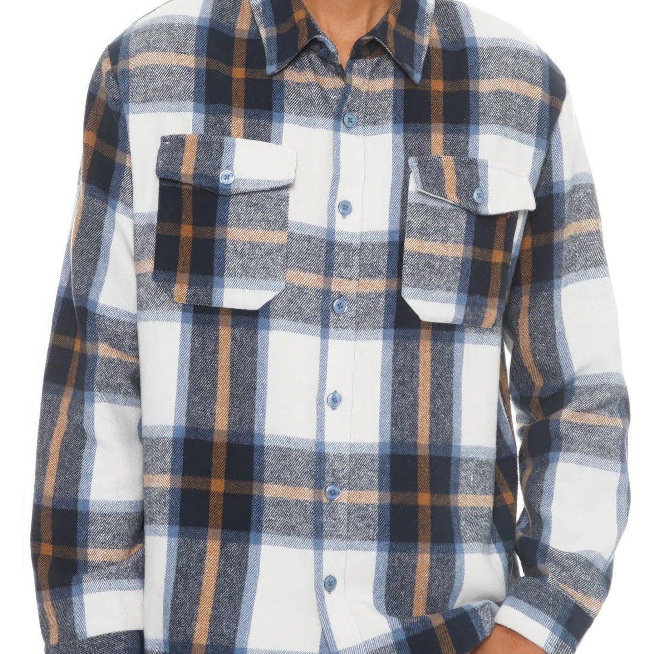 Men's Shirts - Flannels Men's Blue Brown Soft Flannel Checkered Shacket