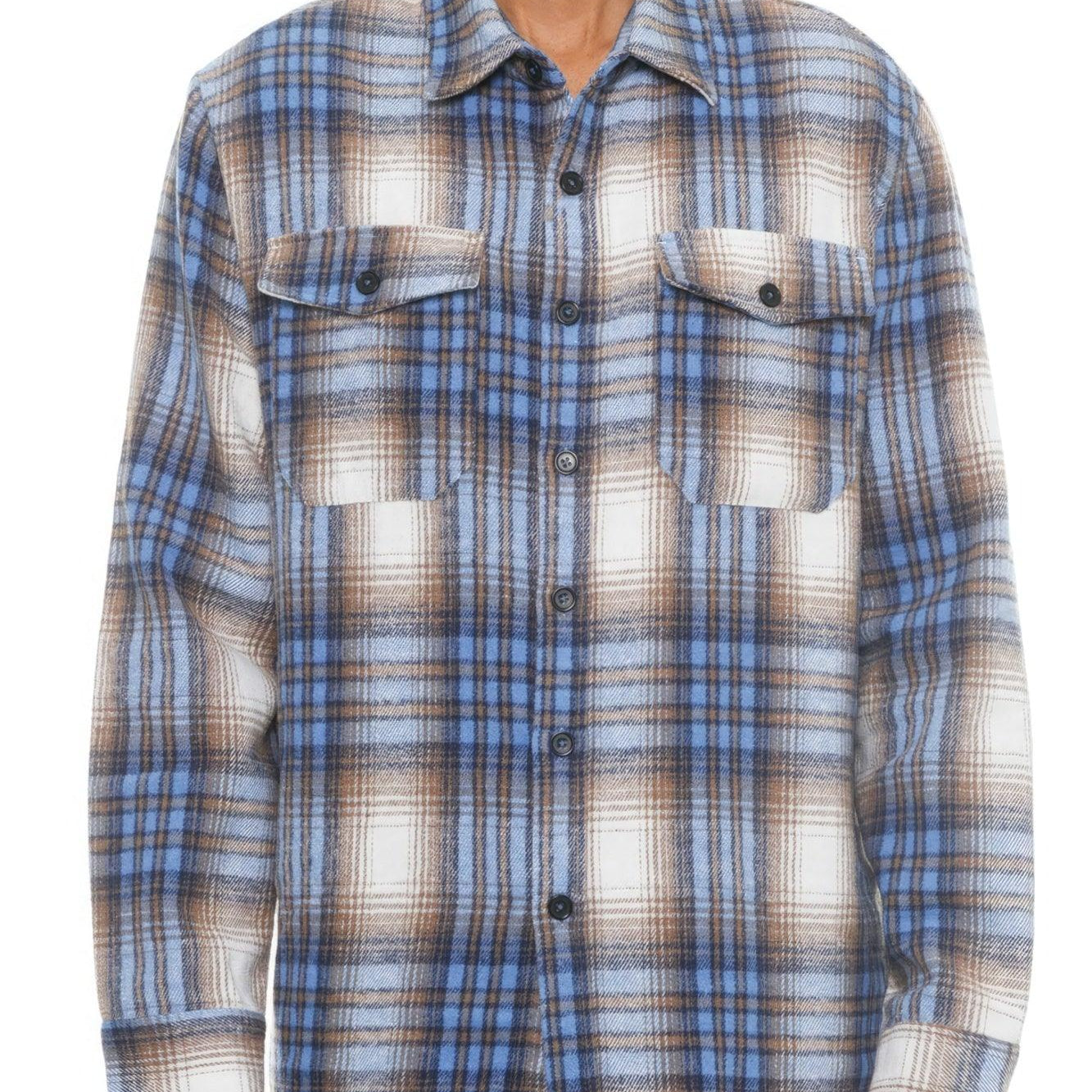 Men's Shirts - Flannels Men's Blue Checkered Soft Flannel Shacket