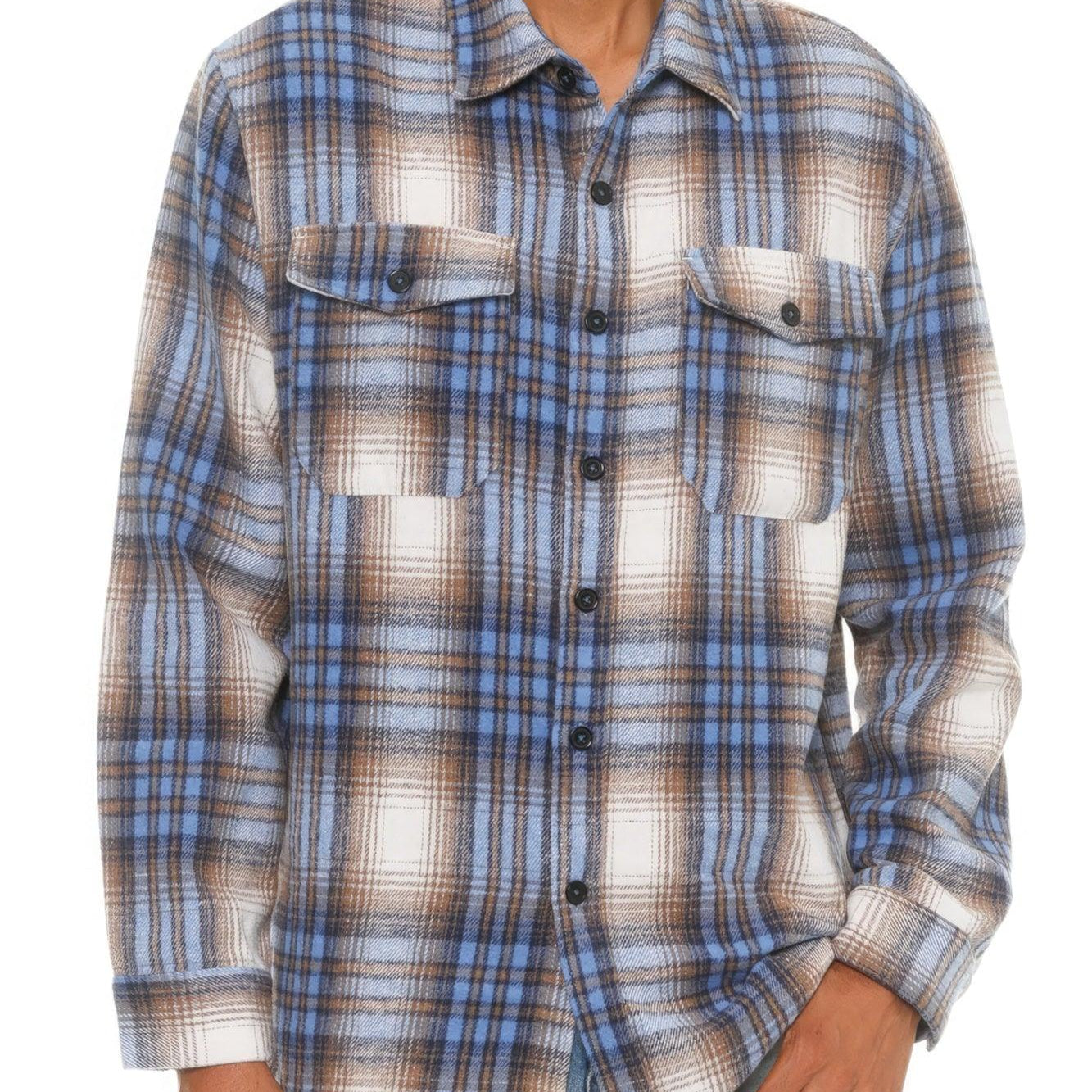 Men's Shirts - Flannels Men's Blue Checkered Soft Flannel Shacket
