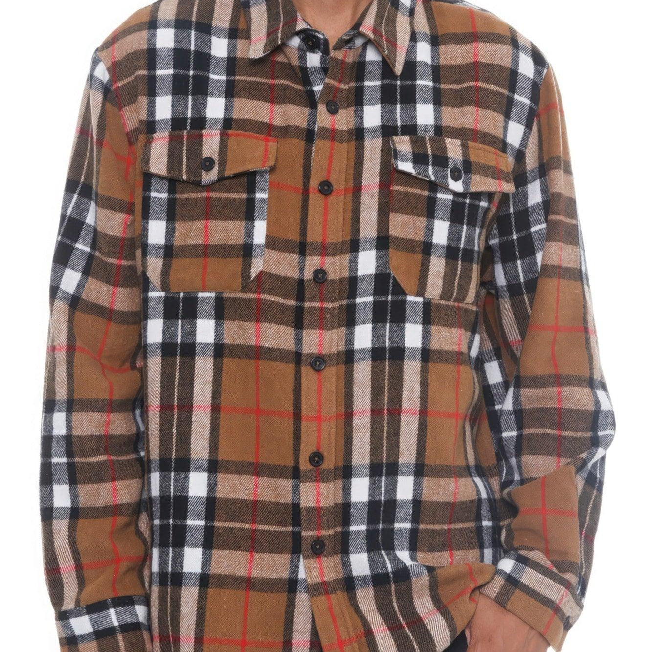 Men's Shirts - Flannels Men's Brown Multi Checkered Soft Flannel Shacket