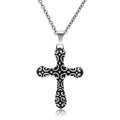 Men's cross necklace high polished with intricate swirl design and silver-tone chain