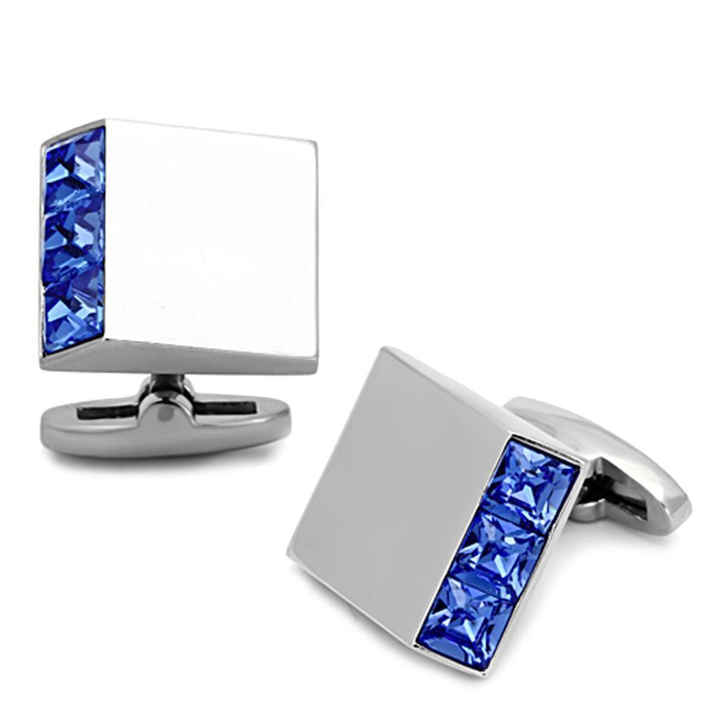 Men's Accessories - Cufflinks Men's Cufflinks - TK1251 - High polished (no plating) Stainless Steel Cufflink with Top Grade Crystal in Sapphire