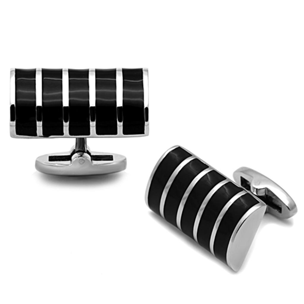 Men's Accessories - Cufflinks Men's Cufflinks - TK1263 - High polished (no plating) Stainless Steel Cufflink with Epoxy in Jet