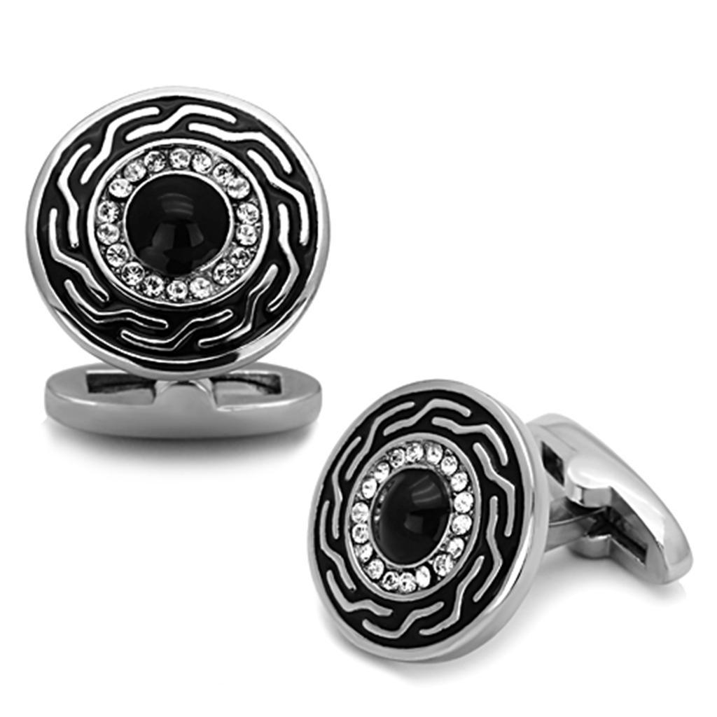 Men's Accessories - Cufflinks Men's Cufflinks - TK1264 - High polished (no plating) Stainless Steel Cufflink with Top Grade Crystal in Clear