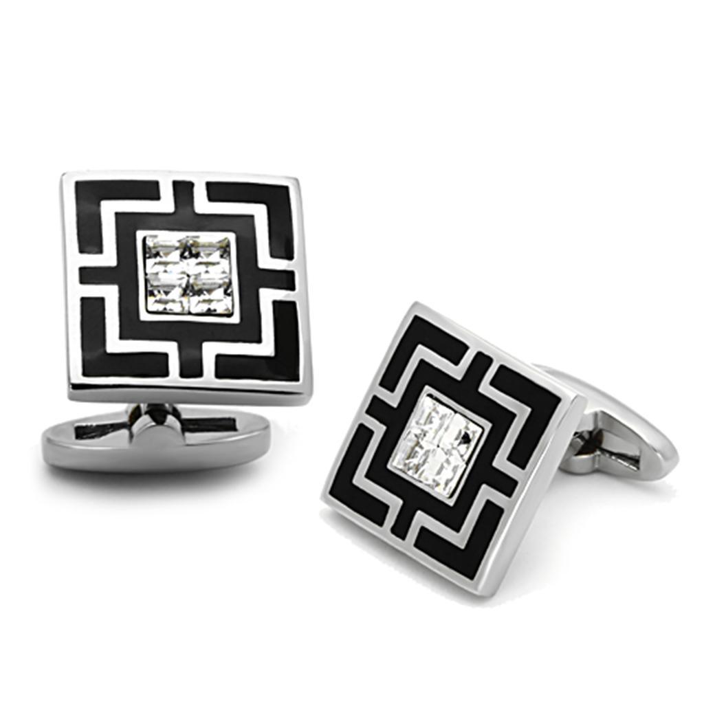 Men's Accessories - Cufflinks Men's Cufflinks - TK1267 - High polished (no plating) Stainless Steel Cufflink with Top Grade Crystal in Clear