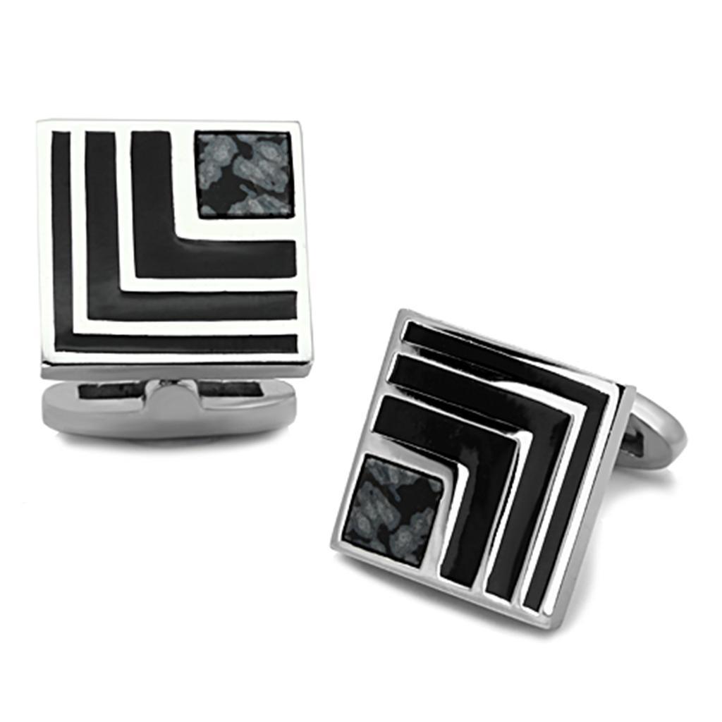Men's Accessories - Cufflinks Men's Cufflinks - TK1269 - High polished (no plating) Stainless Steel Cufflink with Synthetic Onyx in Jet