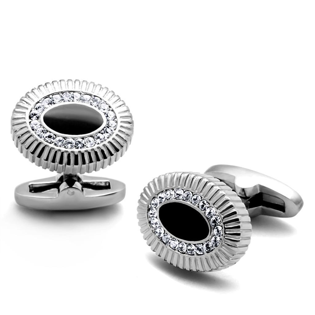 Men's Accessories - Cufflinks Men's Cufflinks - TK1656 - High polished (no plating) Stainless Steel Cufflink with Top Grade Crystal in Clear