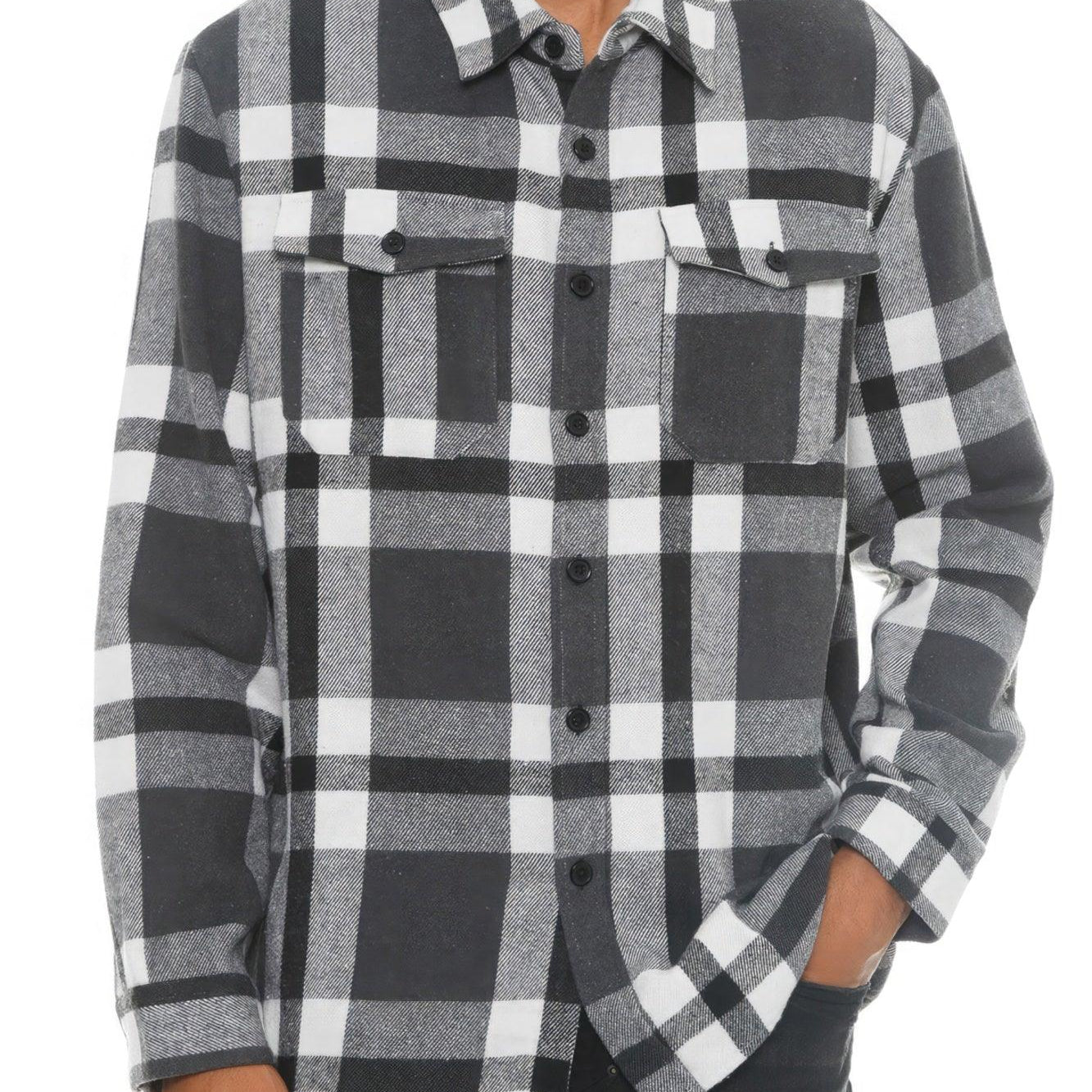 Men's Shirts - Flannels Men's Grey/Black Checkered Soft Flannel Shacket