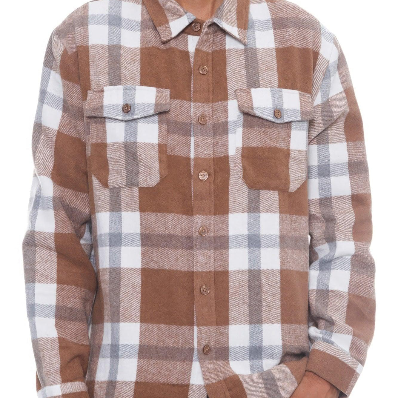Men's Shirts - Flannels Men's Mocha Brown Plaid Checkered Soft Flannel Shacket