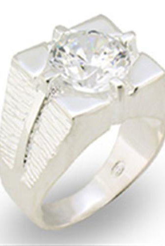 Men's Jewelry - Rings Men's Rings - 31533 - High-Polished 925 Sterling Silver Ring with AAA Grade CZ in Clear
