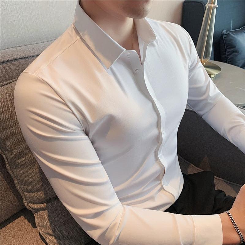 Men's Shirts Men's Seamless Dress Shirts Long Sleeve Slim Fit with Elasticity