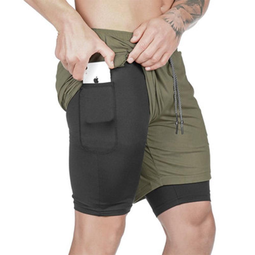 Men's Shorts Mens 2-In-1 Running Shorts Gym Workout Quick Dry Pocket Shorts