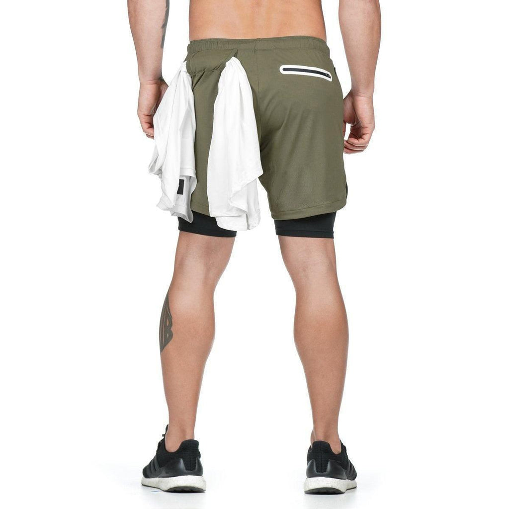 Men's Shorts Mens 2-In-1 Running Shorts Gym Workout Quick Dry Pocket Shorts