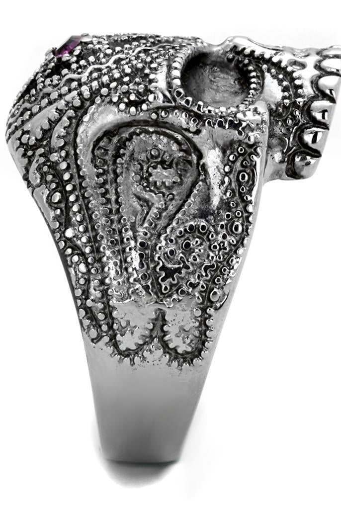 Men's Jewelry - Rings Mens Amethyst Gem Skull Stainless Steel Synthetic Crystal...
