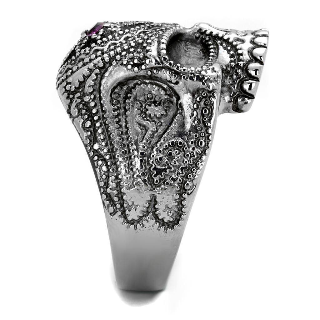 Men's Jewelry - Rings Mens Amethyst Gem Skull Stainless Steel Synthetic Crystal...