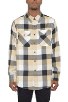 Men's Shirts - Flannels Mens Black And Yellow Plaid Flannel Long Sleeve Shirt