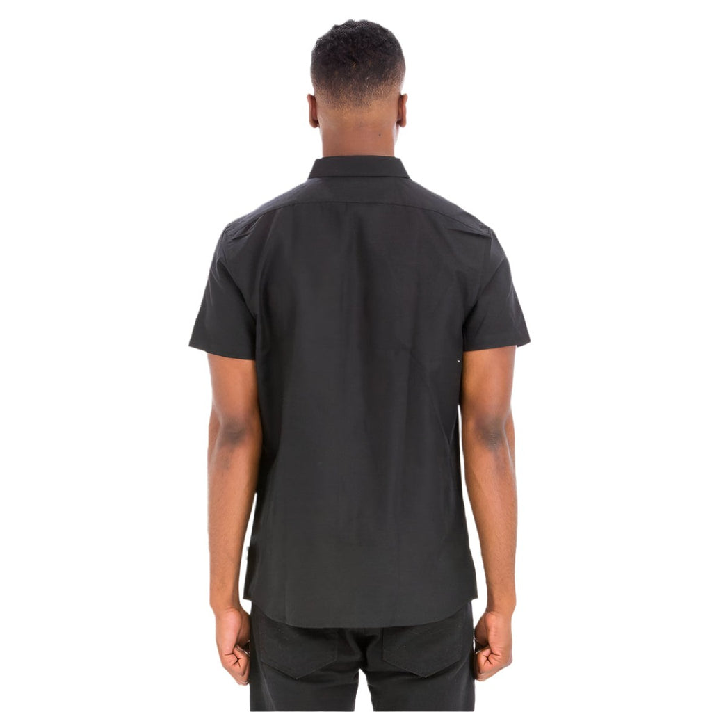 Back view of men's black button up shirt by VacationGrabs, perfect for casual or formal occasions