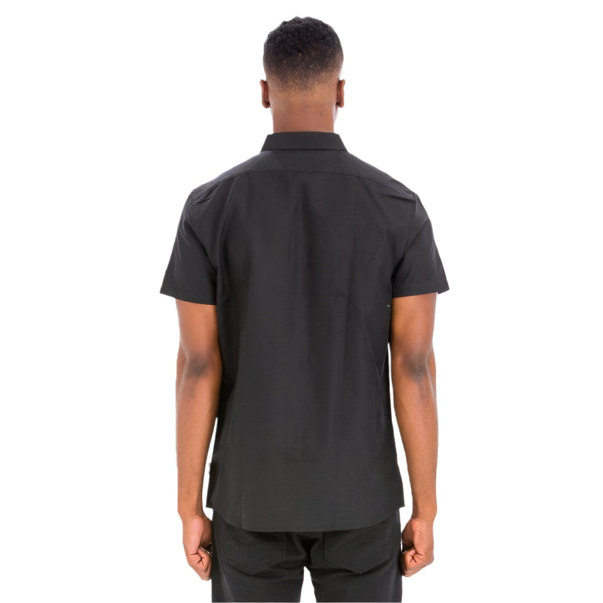 Back view of men's black button up shirt by VacationGrabs, perfect for casual or formal occasions
