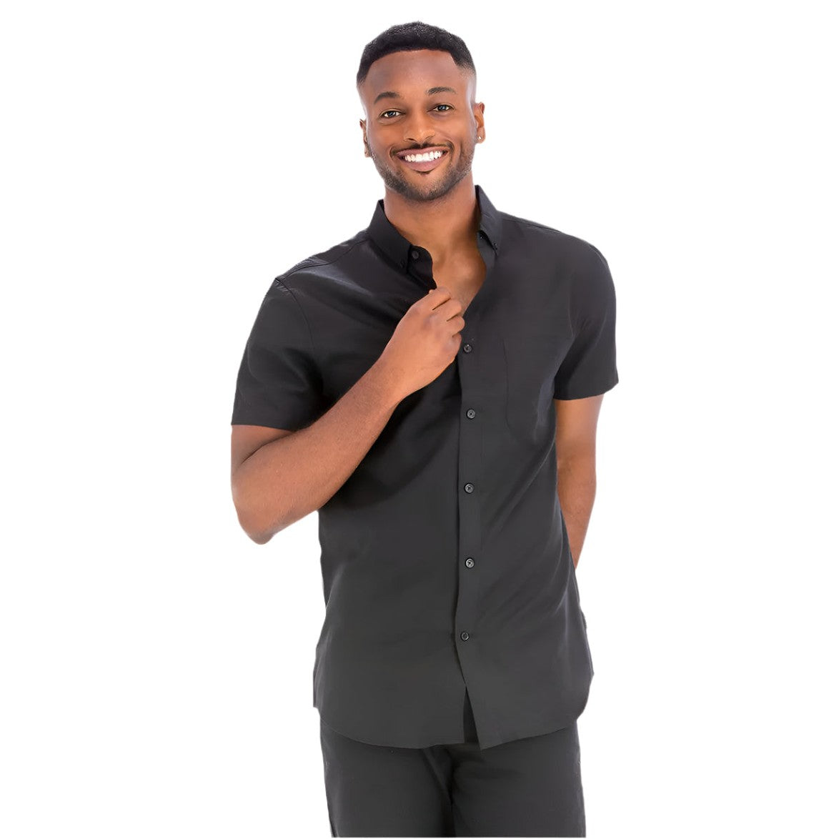Mens black button up shirt from VacationGrabs designed for a stylish and relaxed fit
