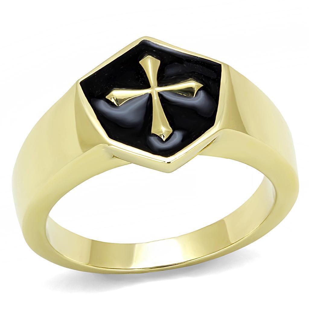 Men's Jewelry - Rings Mens Black Gold Cross Stainless Steel Epoxy Rings Style No...