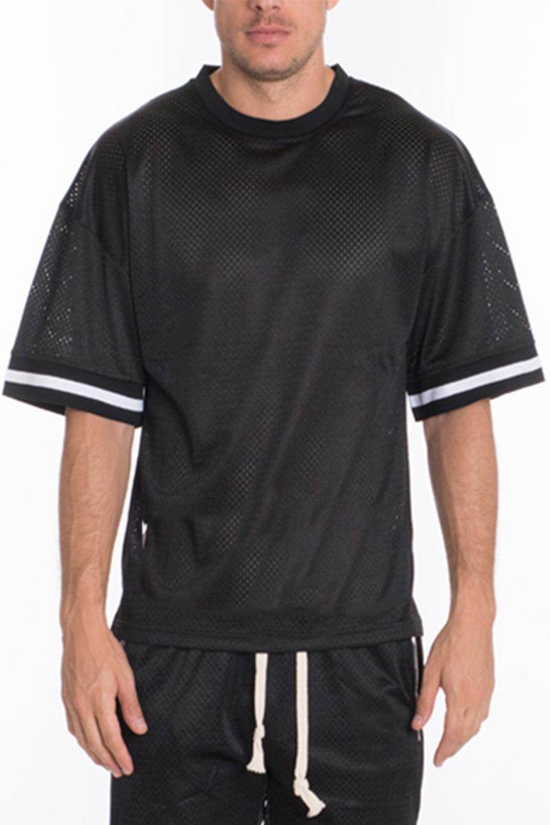 Mens Black Mesh Jersey Shirt with Short Sleeves and Sporty Design from VacationGrabs