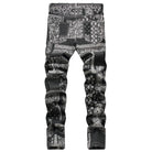 Men's Pants - Jeans Mens Black Paisley Bandana Printed Jeans Fashion Pattern
