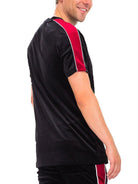 Men's Shirts - Tee's Mens Black Red Stripe Velvet Short Sleeve T Shirt